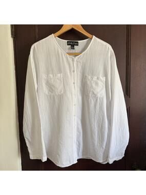 GRETTY ZUEGER | White Textured Cotton Button Down Oversized Blouse | Small